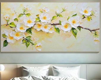 Yellow Healing Flower Painting On Canvas Impasto 3D Floral Textured Wall Art Modern Botanical Original Wall Art Large Living Room Wall Decor