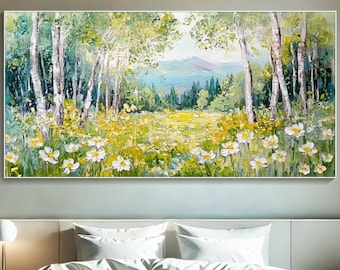 Vibrant 3D Forest Oil Painting On Canvas Colorful Tree Textured Wall Art Green Modern Large Nature Wall Art Contemporary Palette Knife Decor