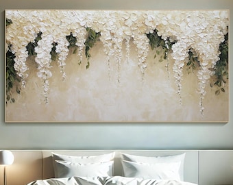 3D Textured Flower Oil Painting Large White Floral Abstract Wall Art Elegant Boho Painting On Canvas Floral Impasto Painting Home Wall Decor