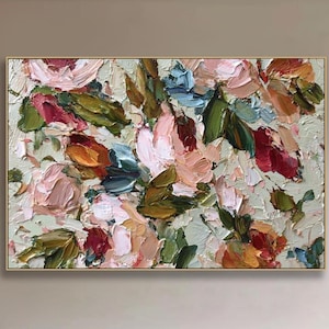 Textured Floral Oil Painting On Canvas Impasto Flower Textured Wall Art Neutral Blush Bloom Romantic Art Abstract Botanical Home Wall Decor
