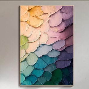 Colorful Abstract Painting On Canvas 3D Textured Rainbow Wall Art Modern Impasto Artwork Multi-Colored Canvas Art Large Living Room Decor