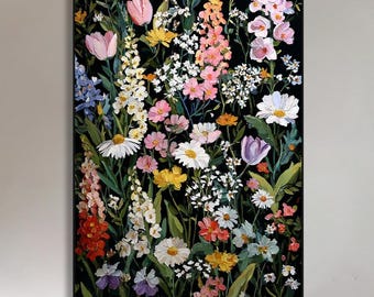 Wilde bloemen bloemen schilderij op canvas botanische bloei canvas kleurrijke tuin getextureerde muur kunst moderne muur decor grote woonkamer muur kunst