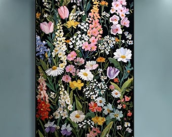 3D wilde bloemen schilderij op canvas kleurrijke bloemen canvas botanische textuur muur kunst Impasto tuin kunst grote moderne woonkamer muur decor
