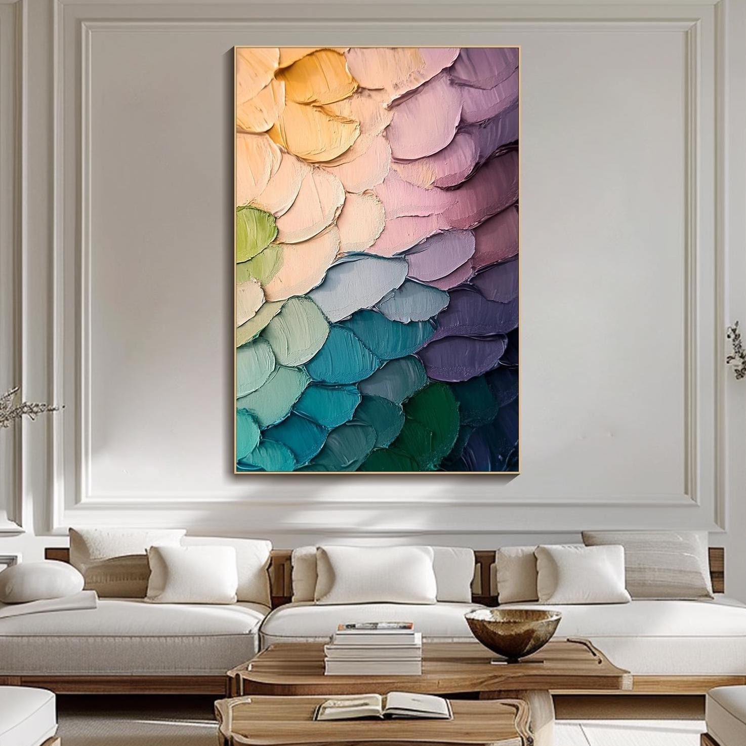 Colorful Abstract Painting On Canvas 3D Textured Rainbow Wall Art Modern Impasto Artwork Multi-Colored Canvas Art Large Living Room Decor