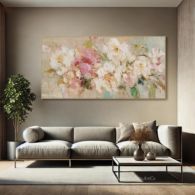 Large Abstract Flower Oil Painting on Canvas Textured Floral Wall Art ...