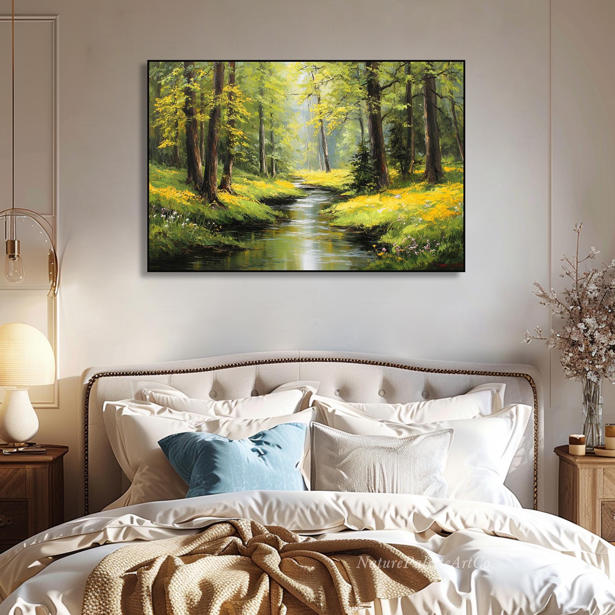 Sunlit Forest Stream Oil Painting on Canvas Landscape Textured Wall Art ...