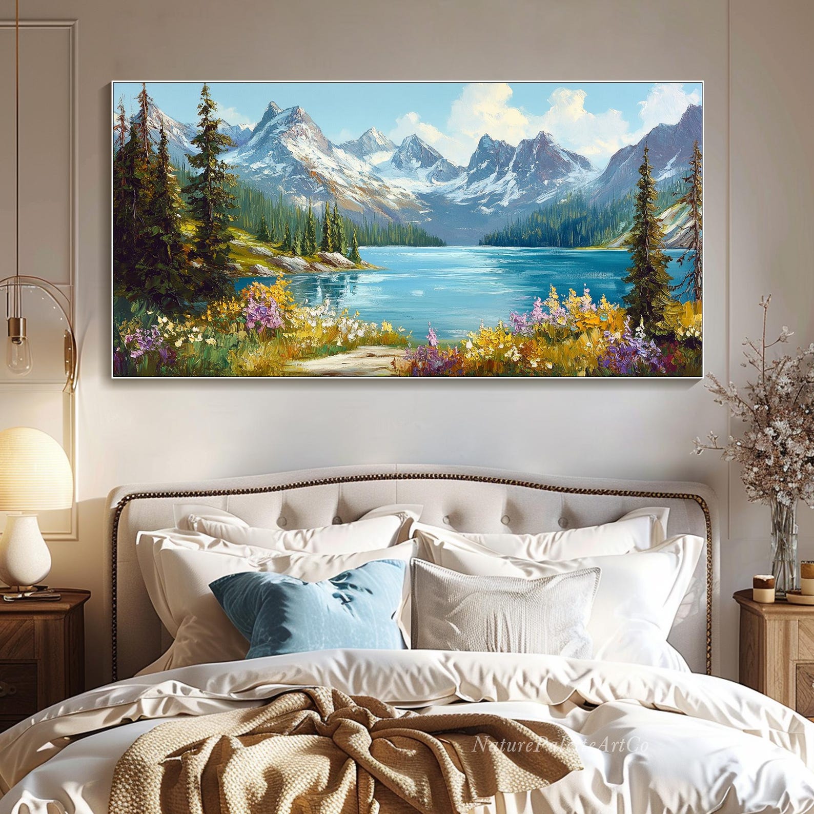 Forest Landscape Hand Painted Oil Painting on Canvas Lake Mountain ...