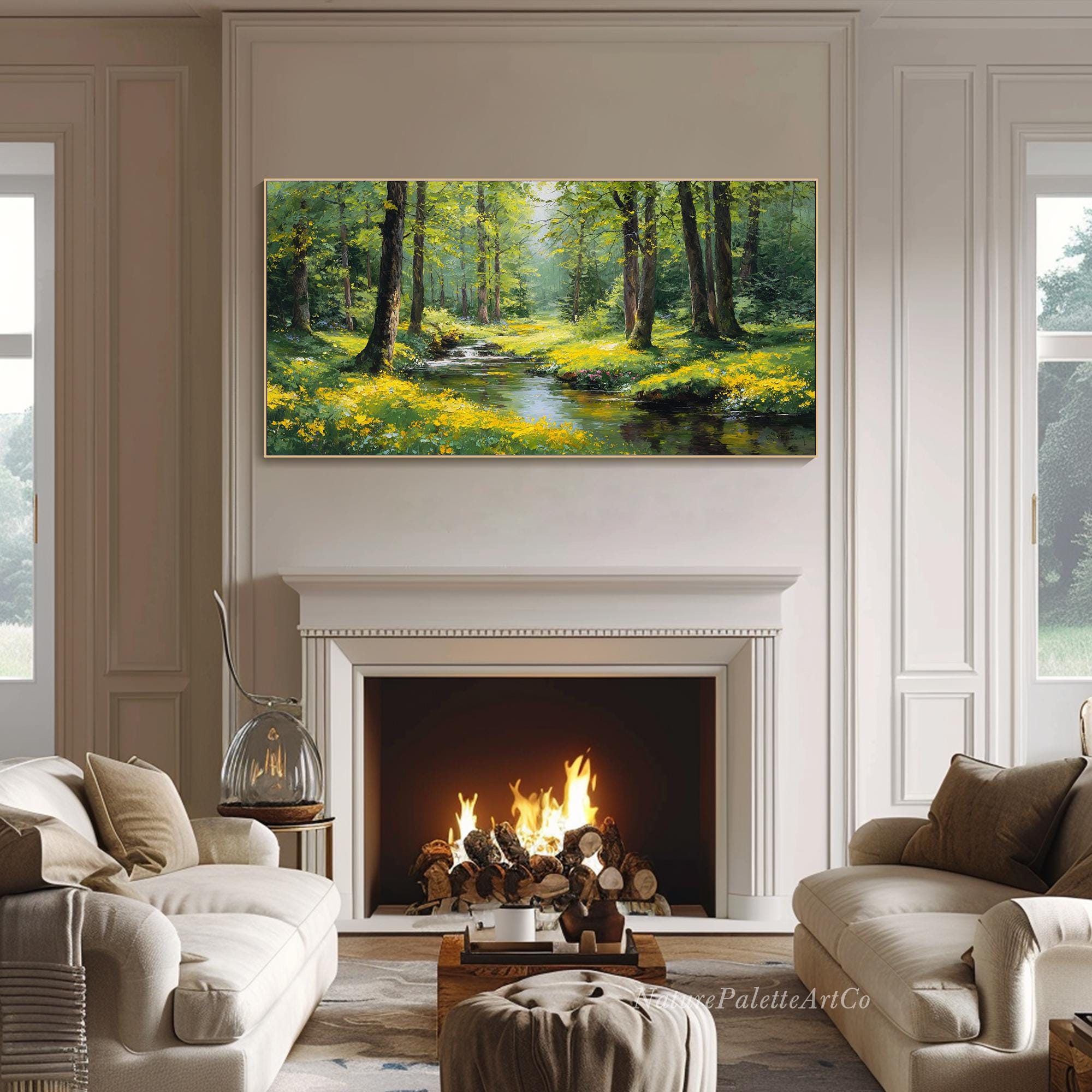 Forest Landscape Painting on Canvas Spring Creek Textured Wall Art ...