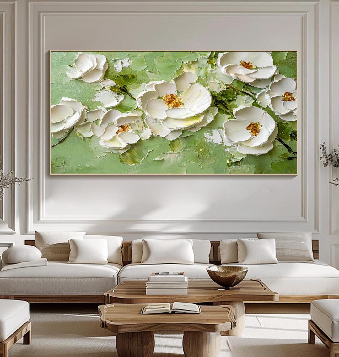 3D Heavy Textured Green Floral Wall Art Abstract Flower Oil Painting on ...