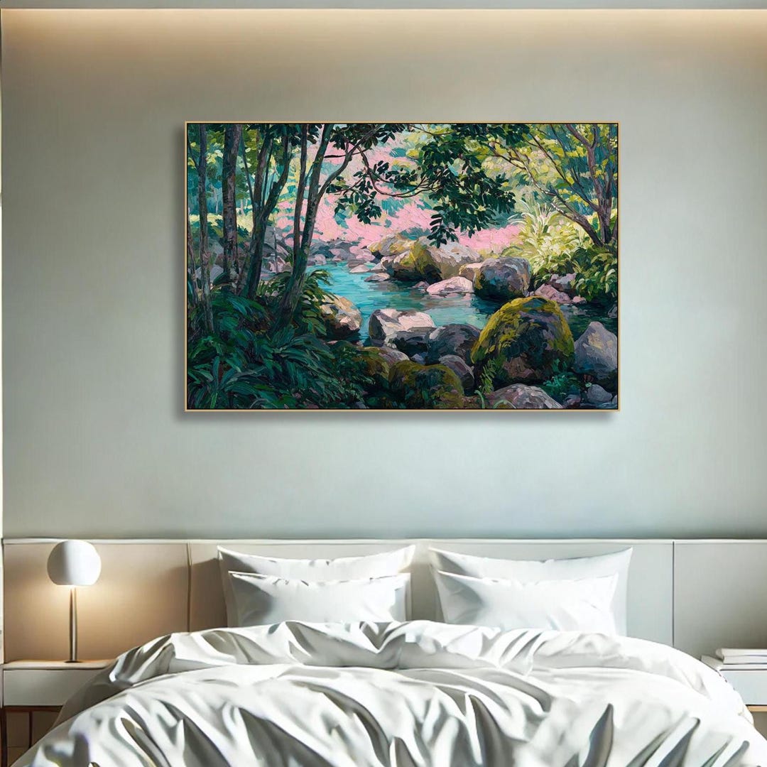 Forest River Oil Painting on Canvas Textured Wall Art Large Unique Wall ...