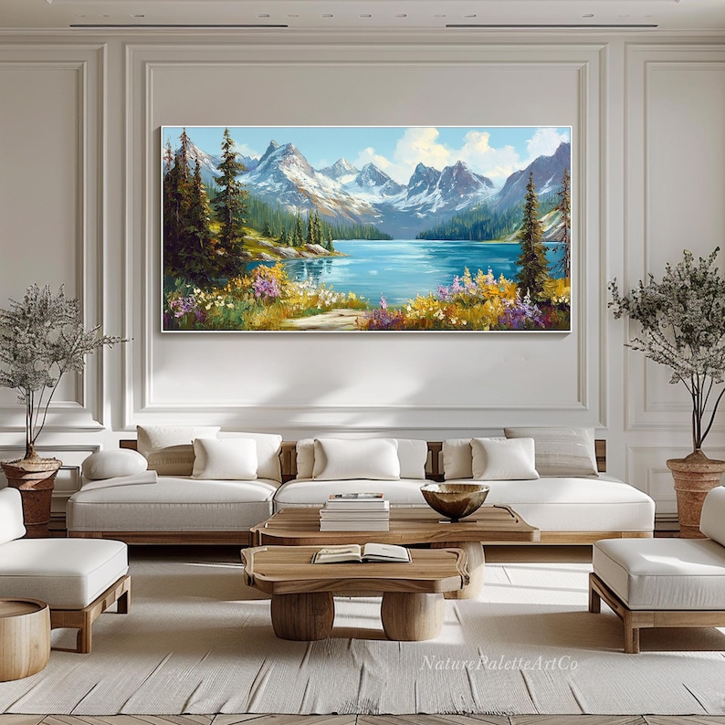 Forest Landscape Hand Painted Oil Painting on Canvas Lake Mountain ...