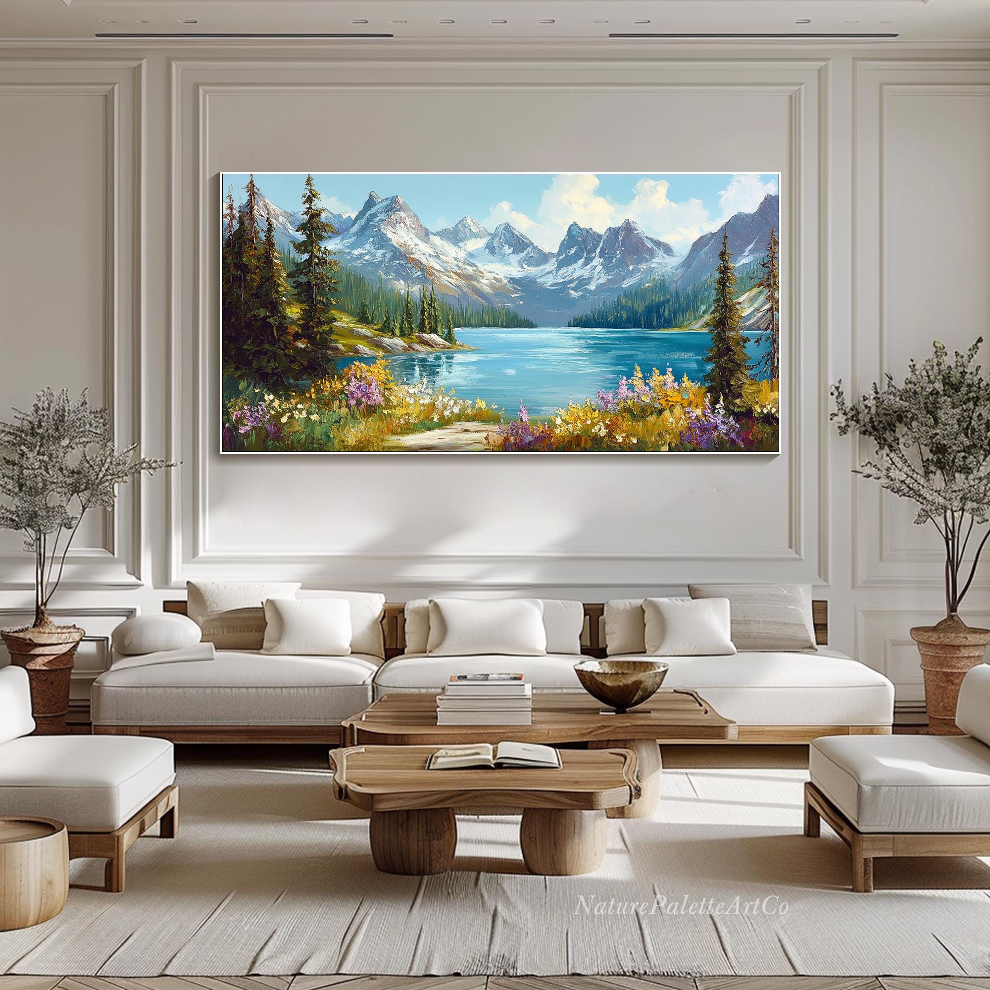 Forest Landscape Hand Painted Oil Painting on Canvas Lake Mountain ...