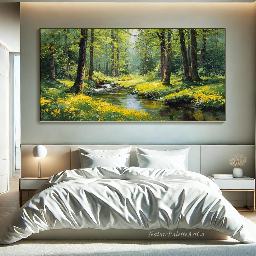 Forest Landscape Painting on Canvas Spring Creek Textured Wall Art ...