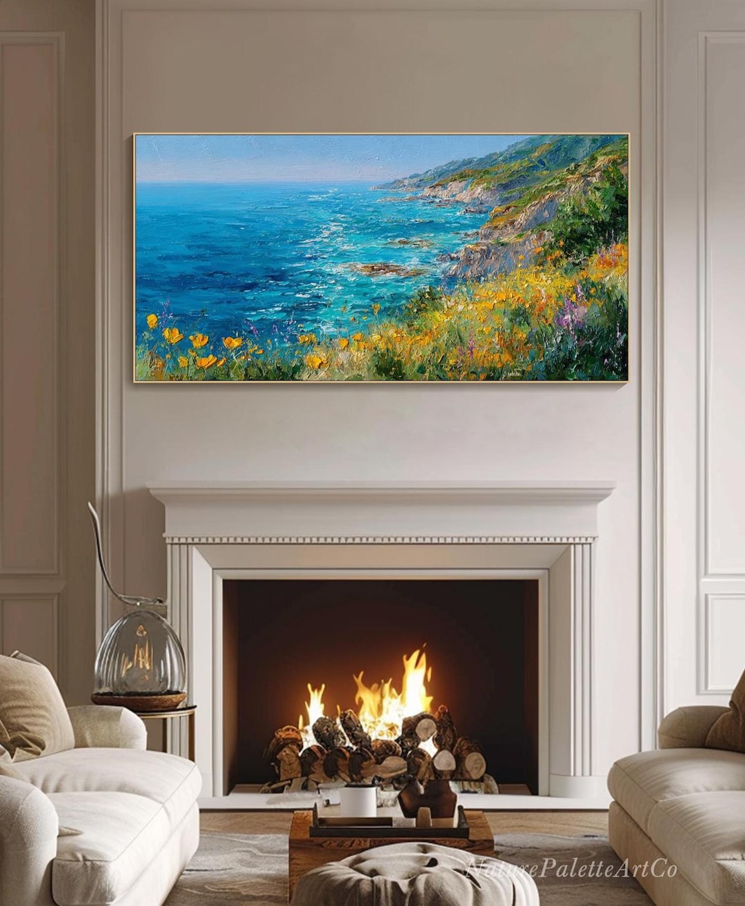 Coastal Landscape Oil Painting on Canvas Mediterranean Sea Cliff ...