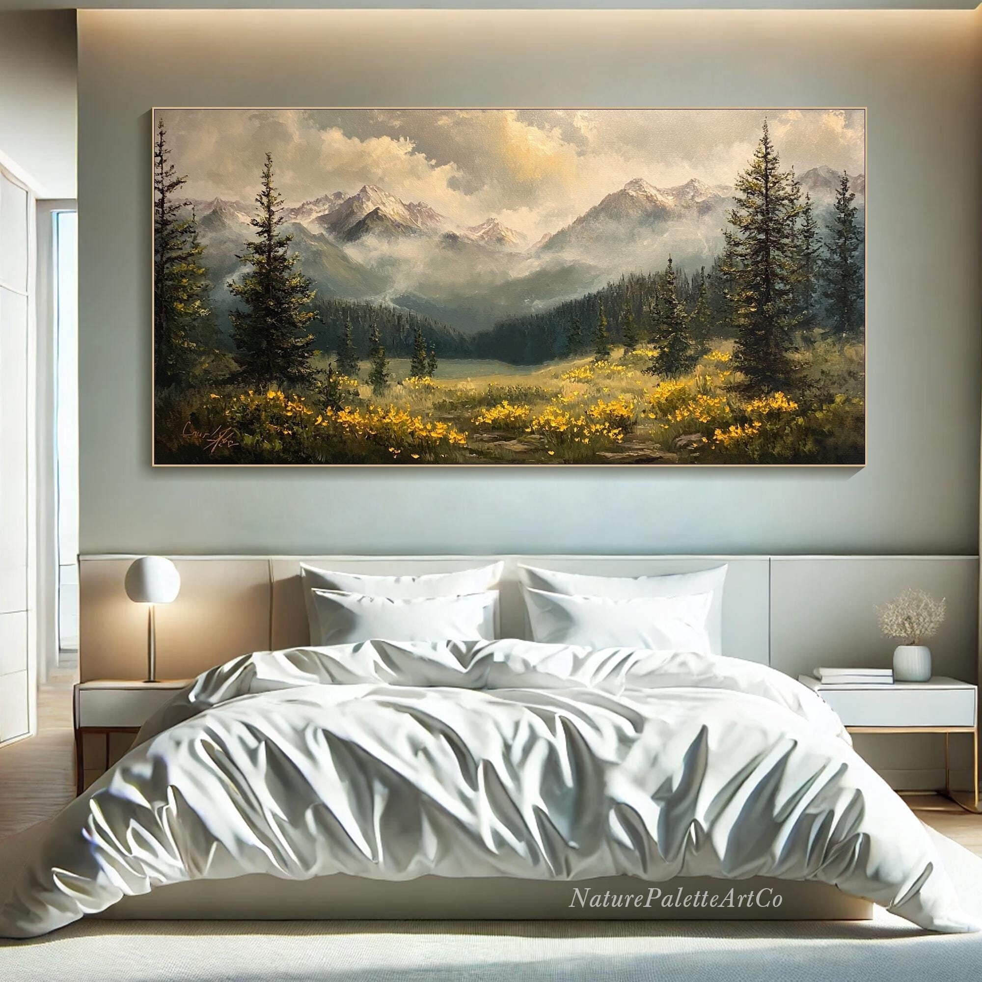 3D Texture Wall Art Vibrant Mountain Painting on Canvas Abstract Nature ...