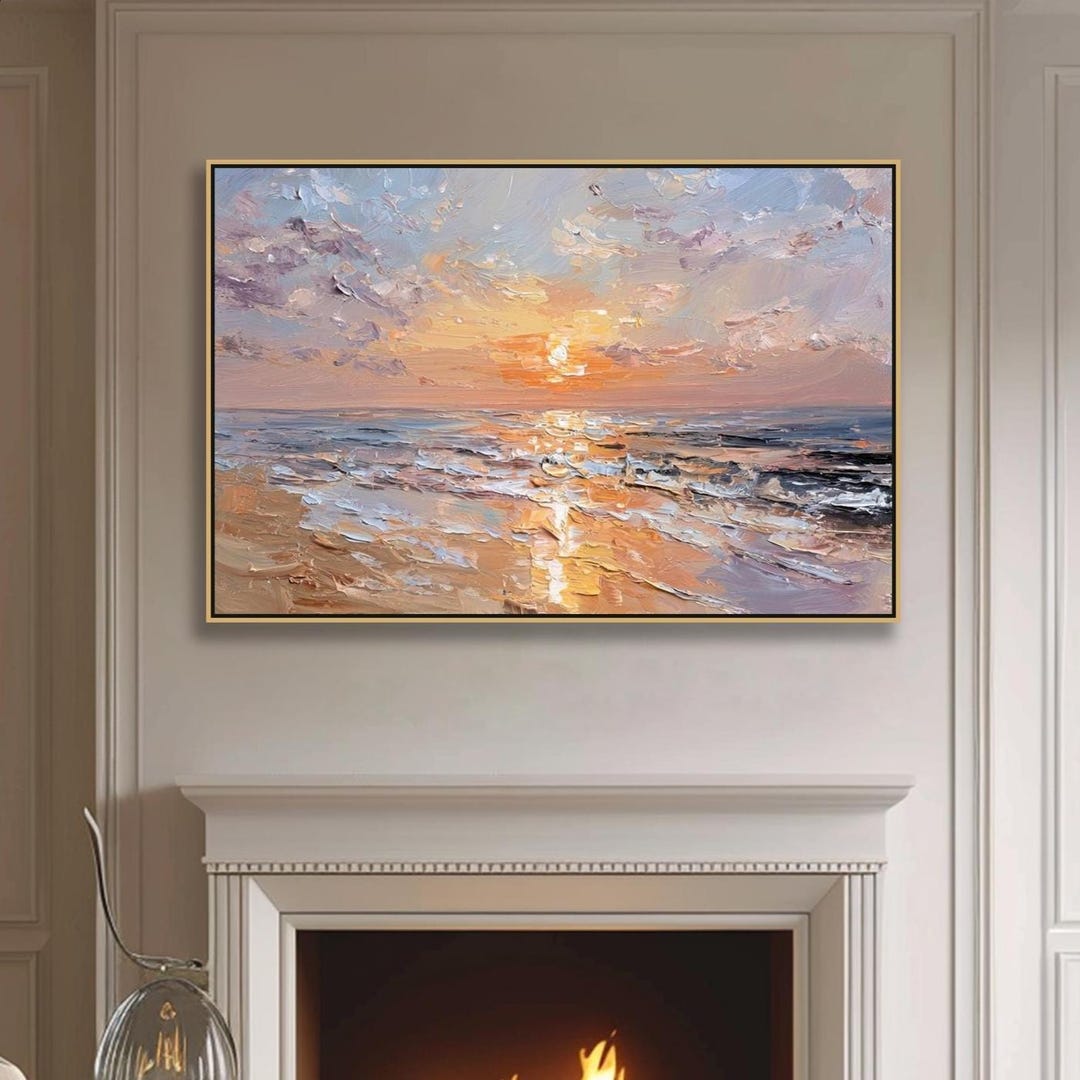 3D Sunset Seascape Oil Painting on Canvas Original Impasto Beach ...