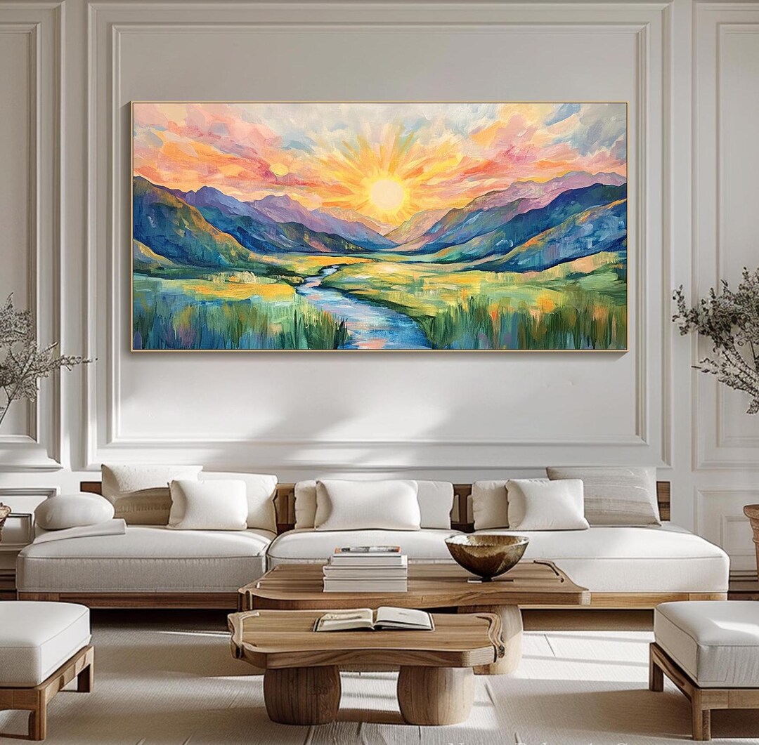 Vibrant Sunrise Valley Painting Abstract Mountain Landscape Canvas Art ...
