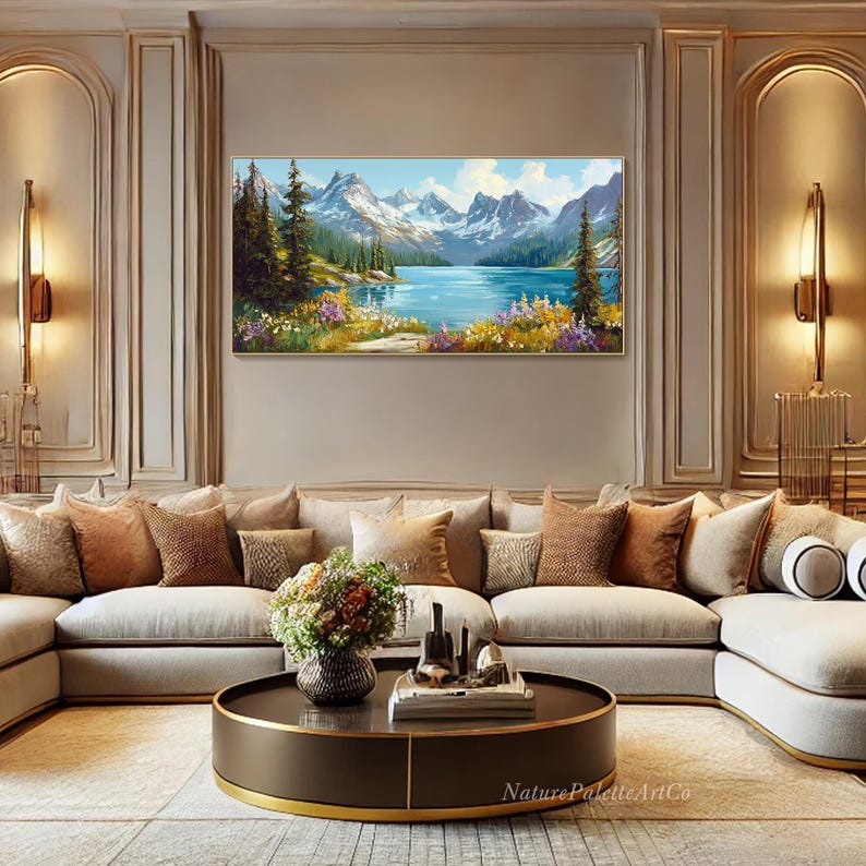 Forest Landscape Hand Painted Oil Painting on Canvas Lake Mountain ...