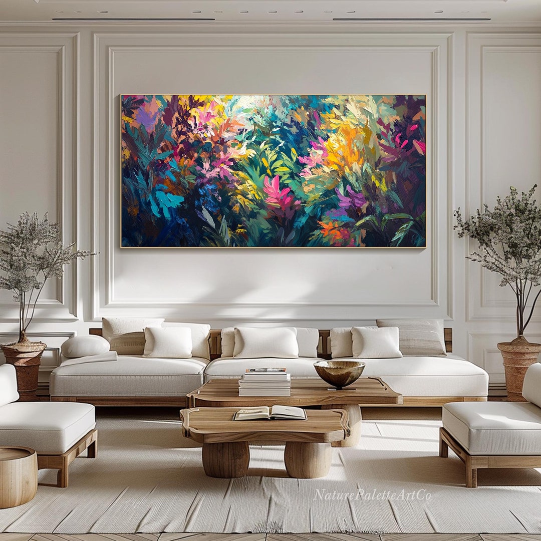 3D Floral Textured Wall Art Colorful Garden Painting on Canvas ...