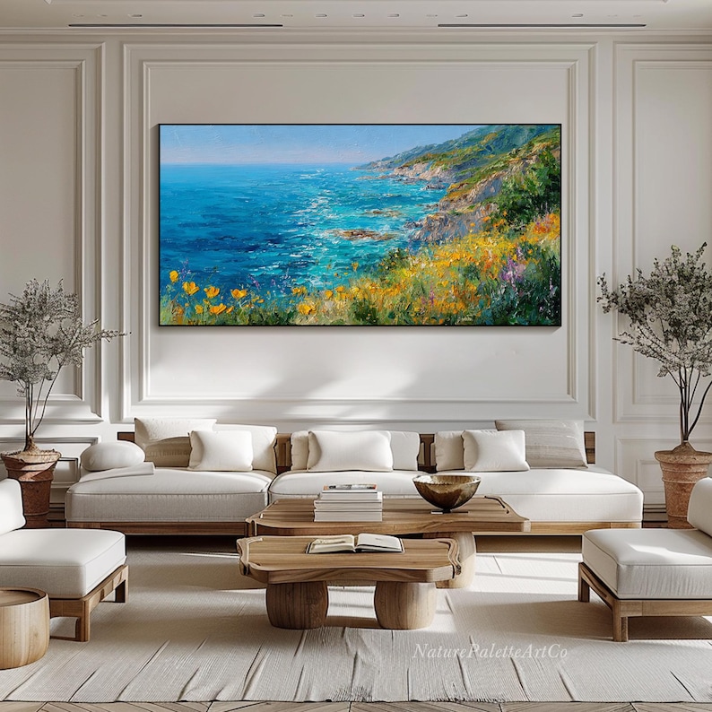Coastal Landscape Oil Painting on Canvas Mediterranean Sea Cliff ...