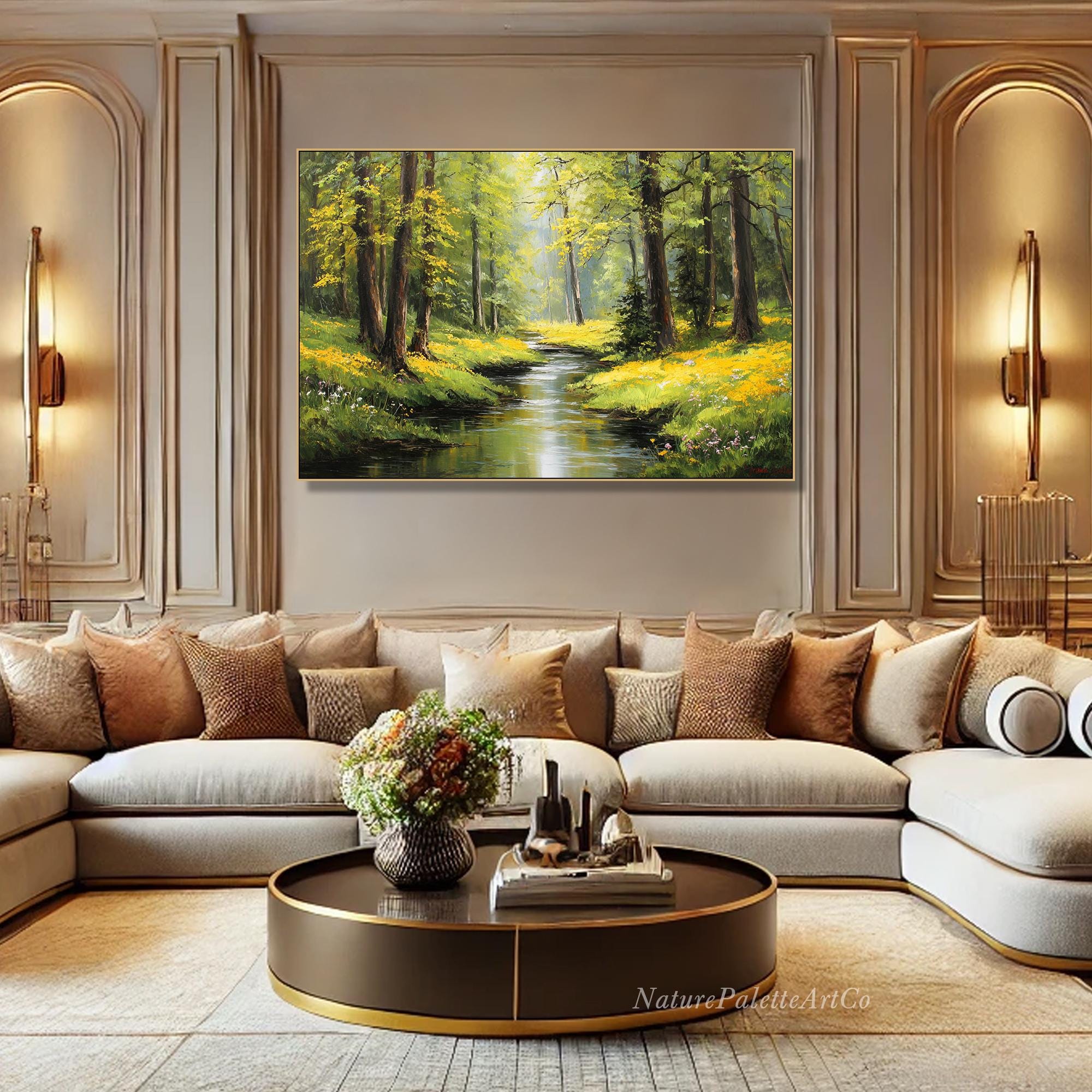 Sunlit Forest Stream Oil Painting on Canvas Landscape Textured Wall Art ...