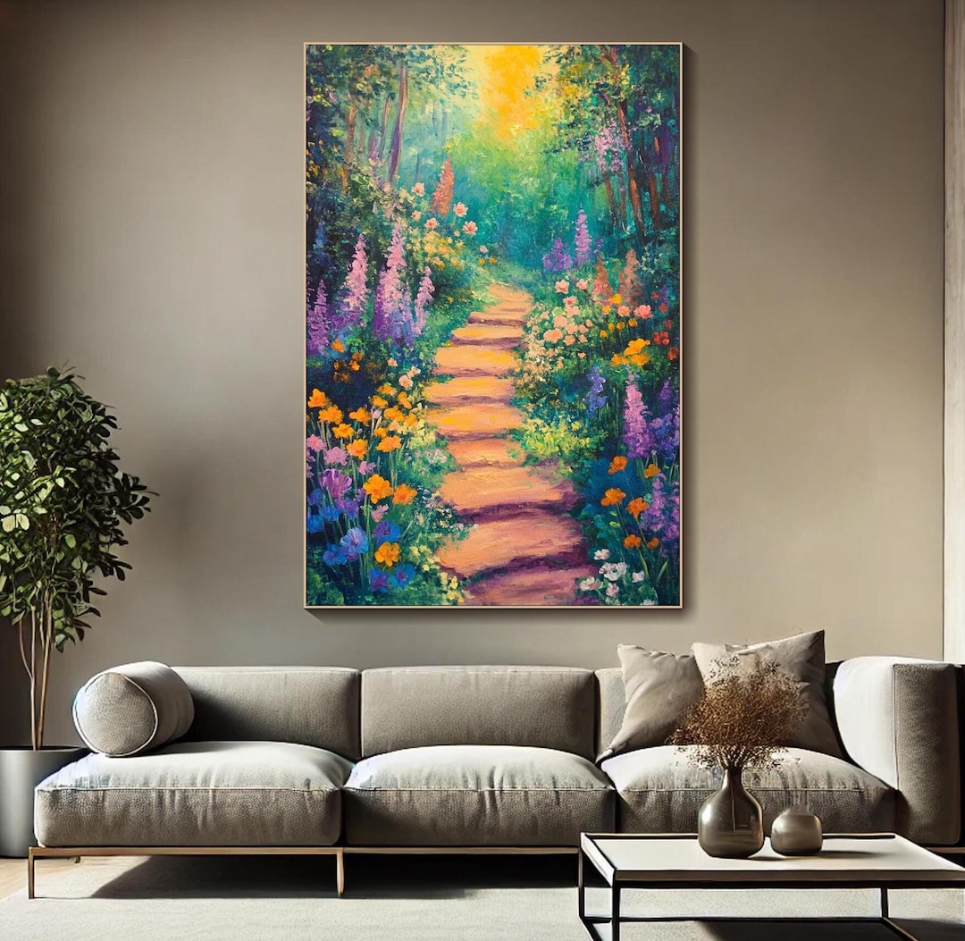 3D Garden Path Textured Wall Art Colorful Floral Painting on Canvas ...
