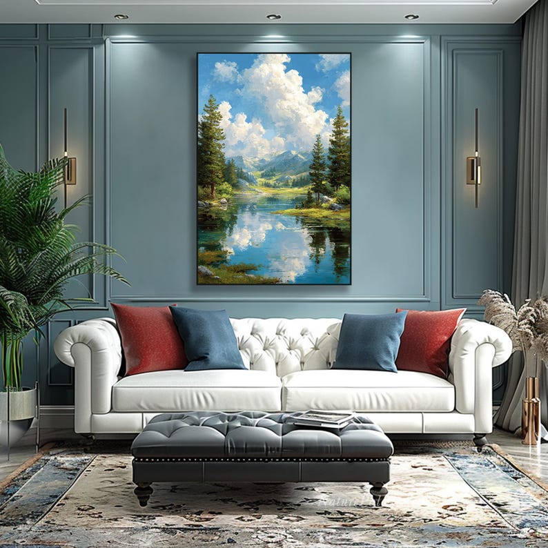 3D Forest Oil Painting on Canvas Vertical River Landscape Textured Wall ...
