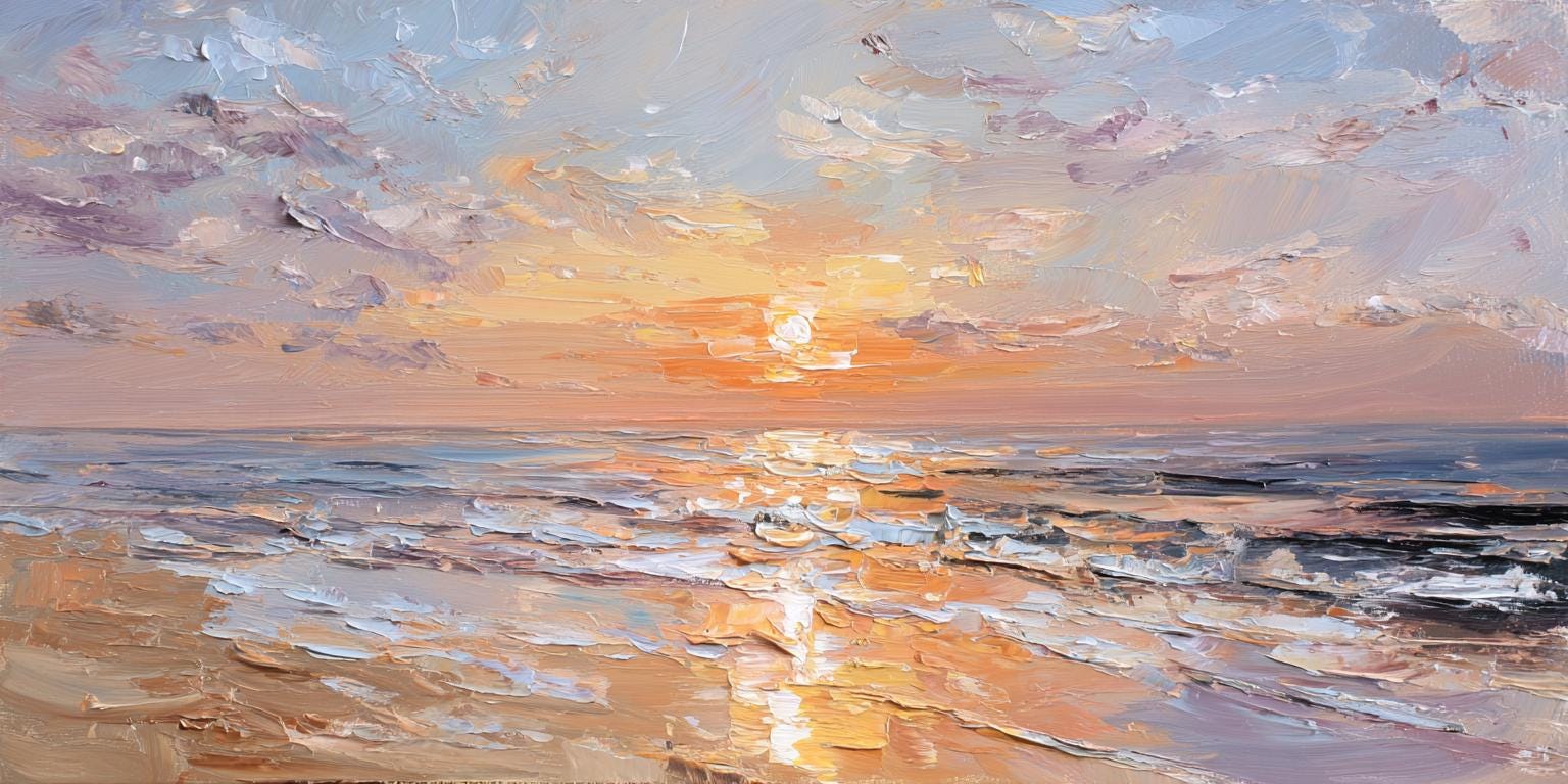 Pink Sunset Seascape Oil Painting on Canvas Ocean Waves Heavy Texture ...