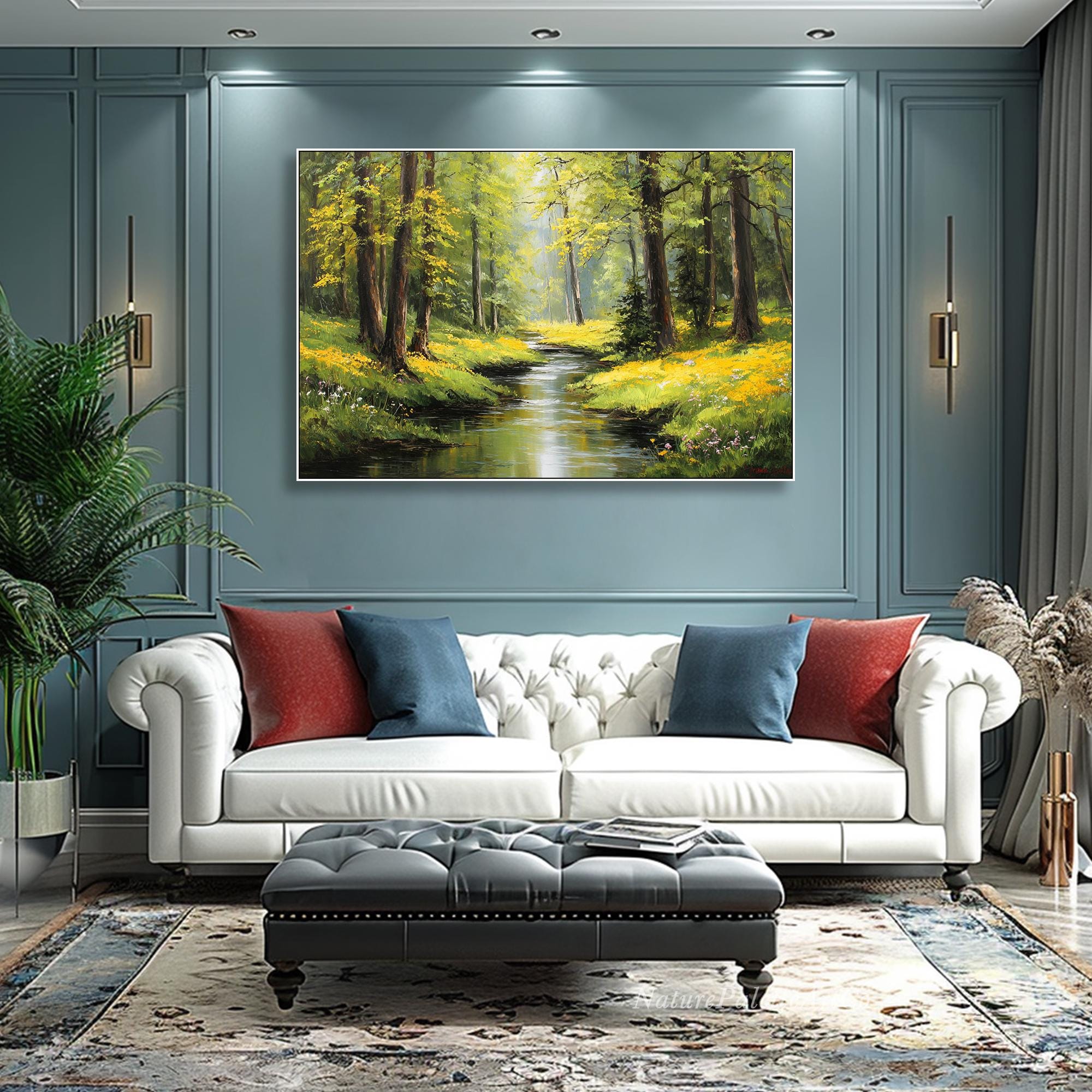 Sunlit Forest Stream Oil Painting on Canvas Landscape Textured Wall Art ...