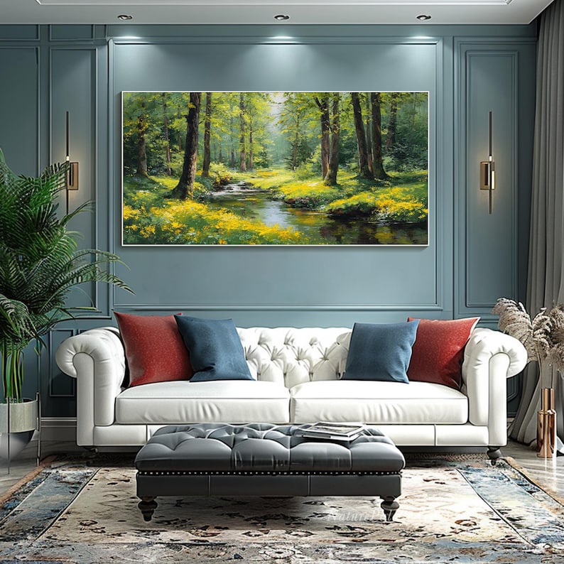 Forest Landscape Painting on Canvas Spring Creek Textured Wall Art ...