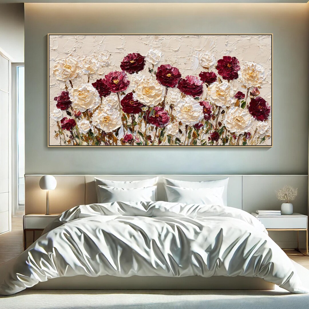 Large Abstract Flower Oil Painting on Canvas Textured Floral Wall Art ...