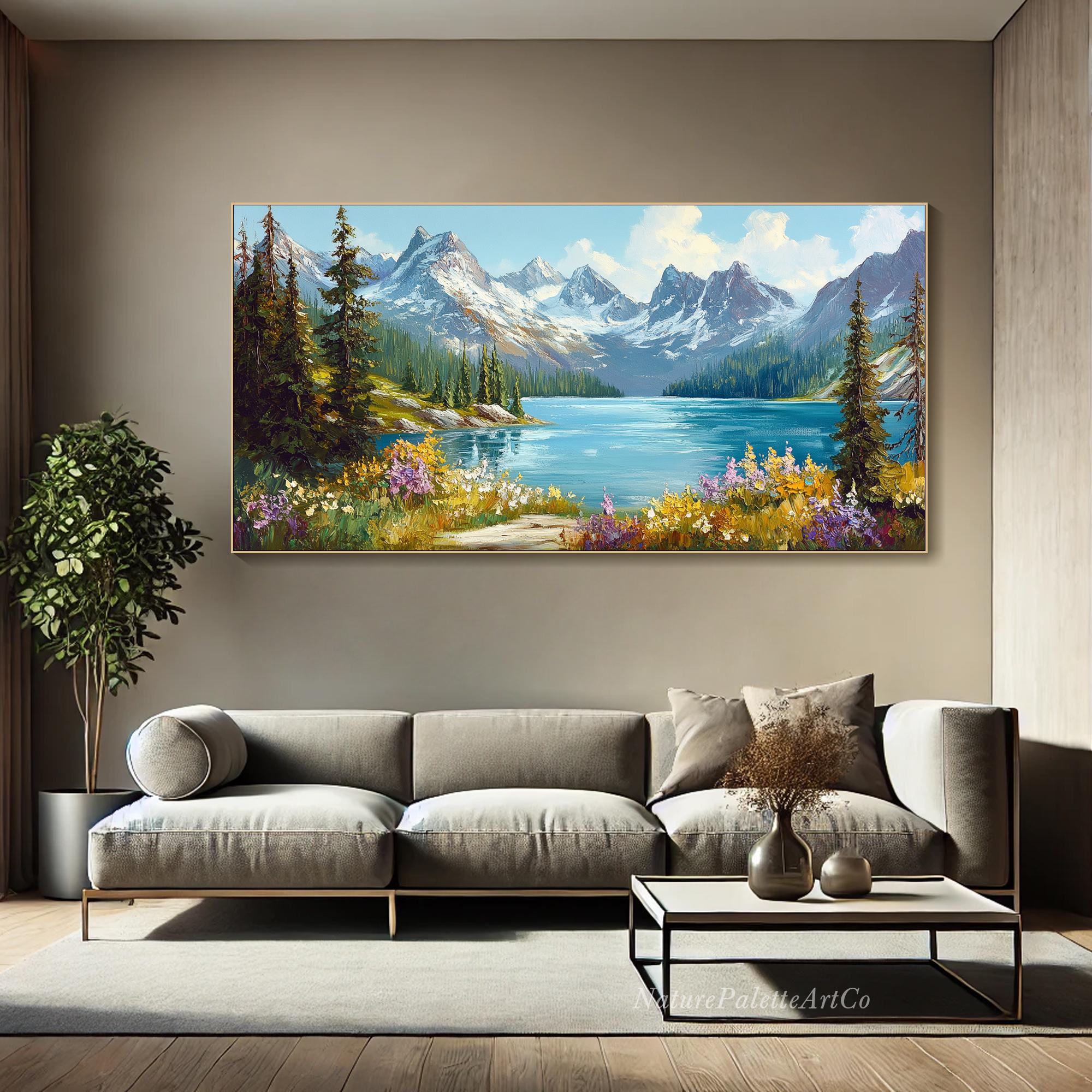 Forest Landscape Hand Painted Oil Painting on Canvas Lake Mountain ...