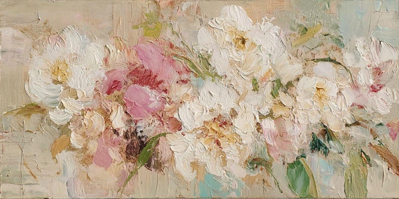 Large Abstract Flower Oil Painting on Canvas Textured Floral Wall Art ...
