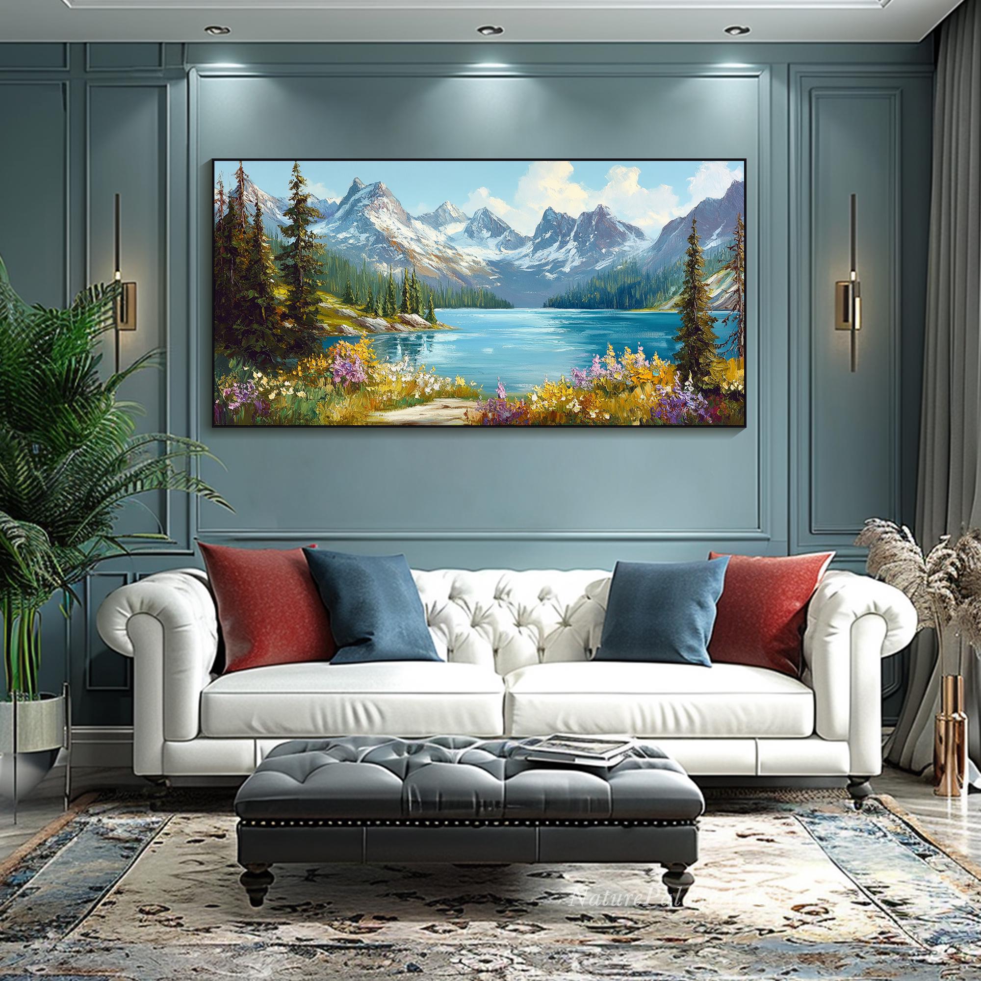 Forest Landscape Hand Painted Oil Painting on Canvas Lake Mountain ...
