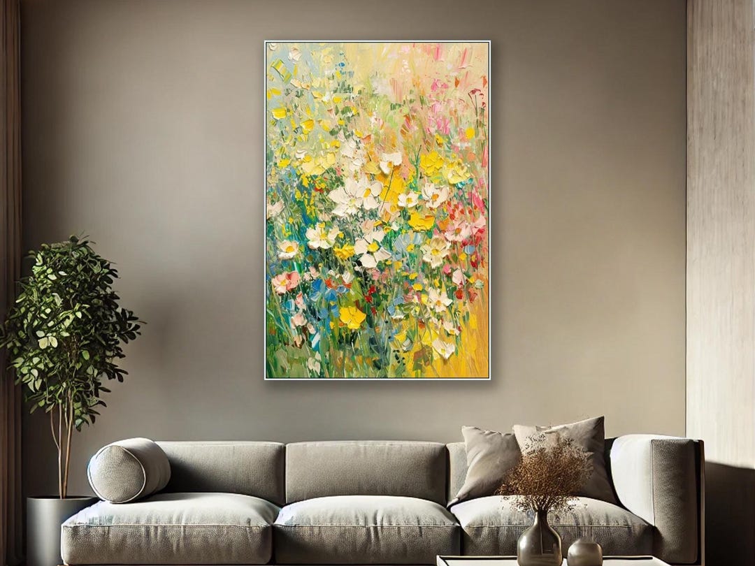 Colorful Wildflower Oil Painting on Canvas Textured Floral Wall Art ...