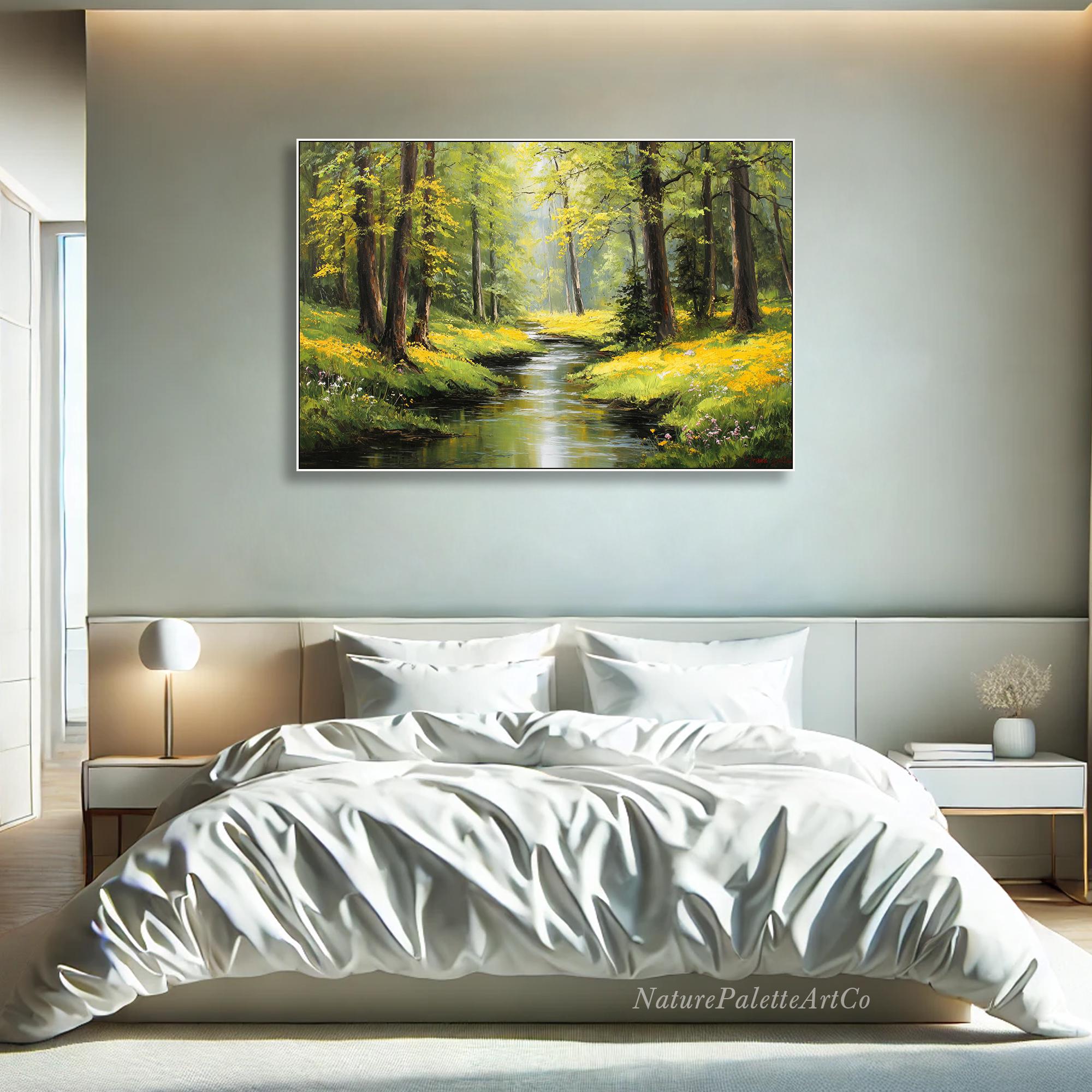 Sunlit Forest Stream Oil Painting on Canvas Landscape Textured Wall Art ...