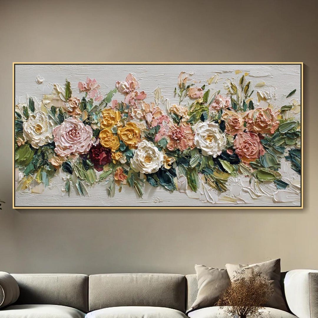 Abstract Impasto Floral Textured Wall Art Large White Pink Flower Oil ...