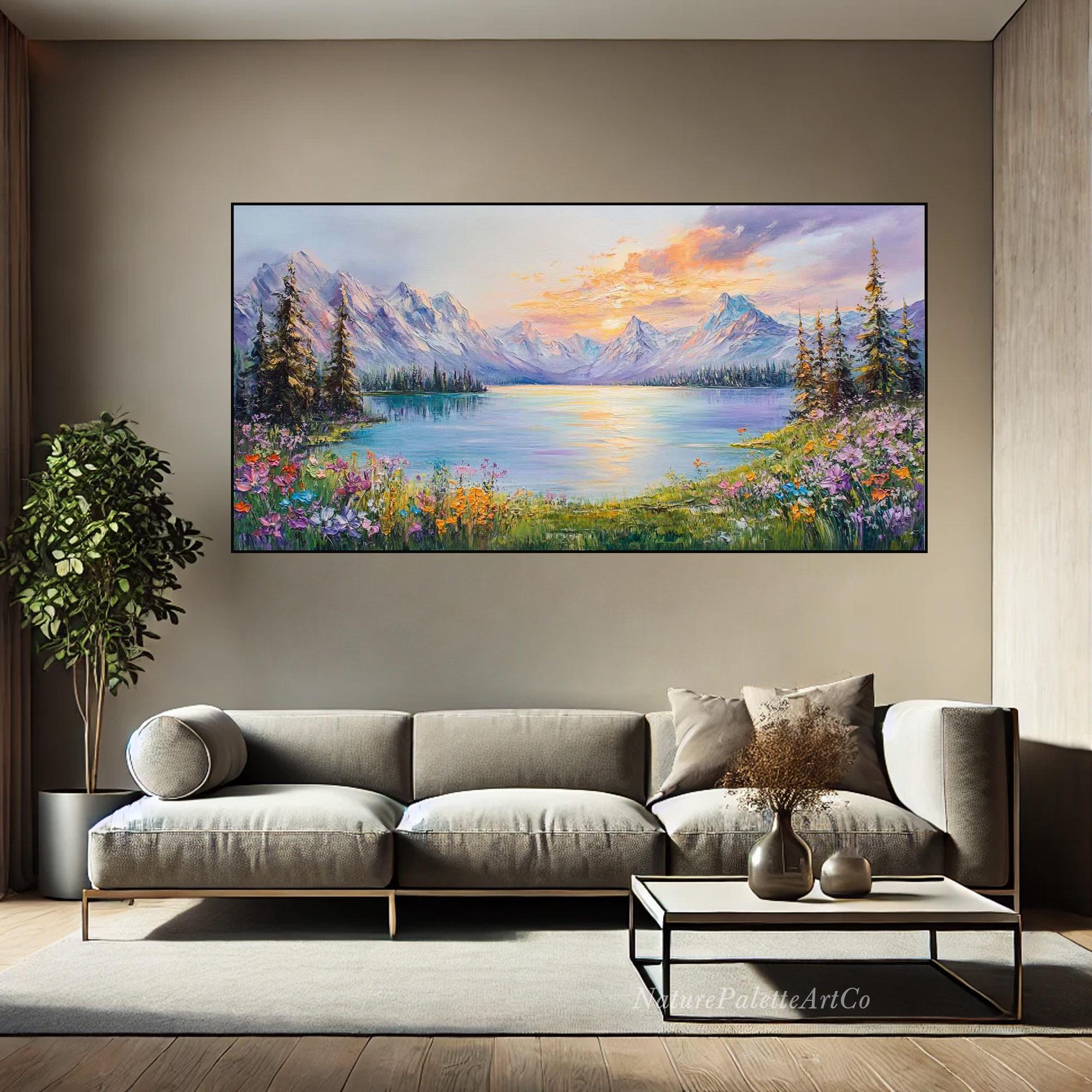 3D Texture Wall Art Vibrant Mountain Painting on Canvas Abstract Nature ...