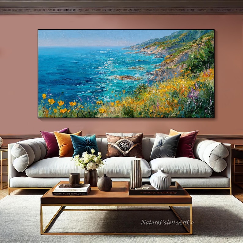 Coastal Landscape Oil Painting on Canvas Mediterranean Sea Cliff ...
