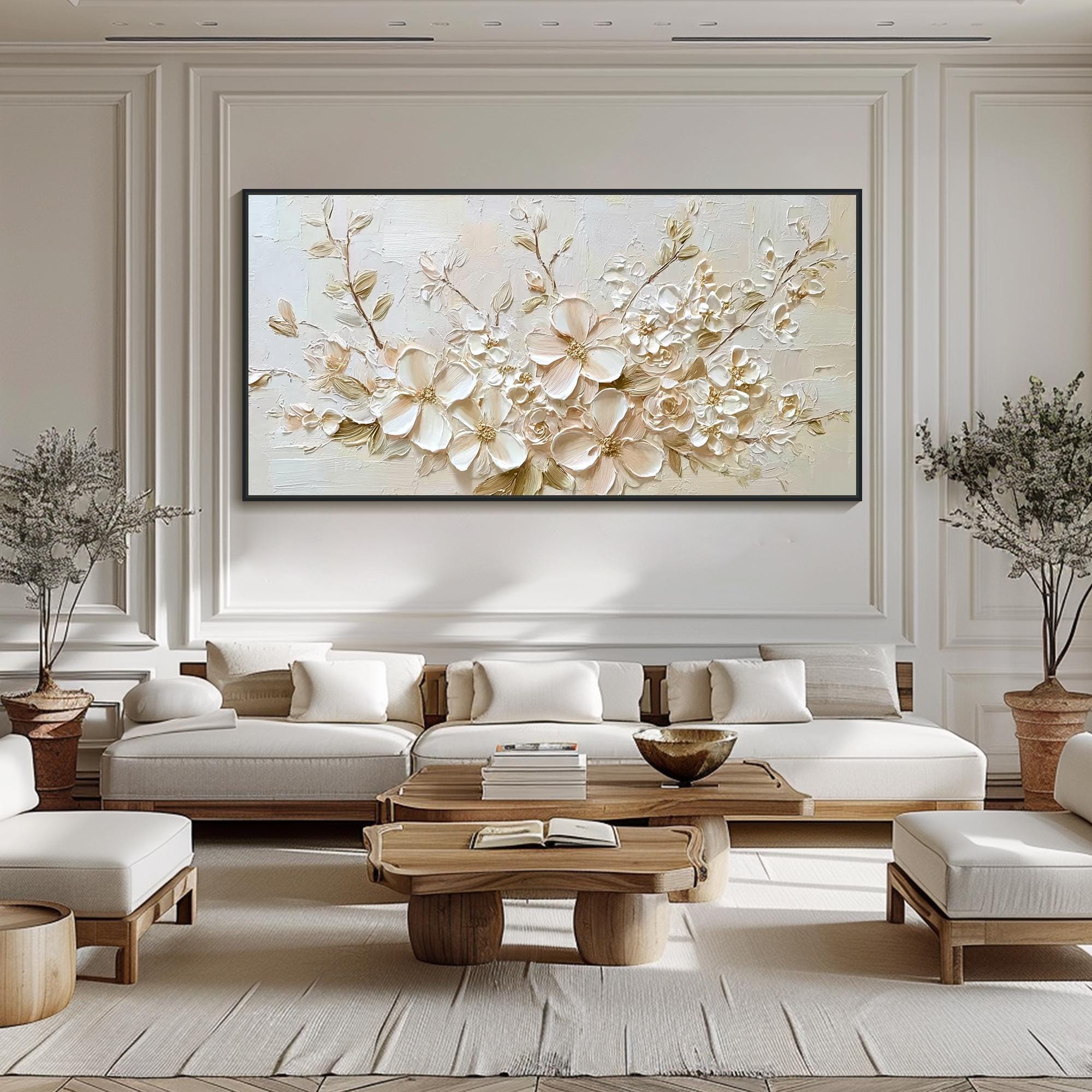 3D Textured White Flower Oil Painting Impasto Floral Wall Art Neutral ...