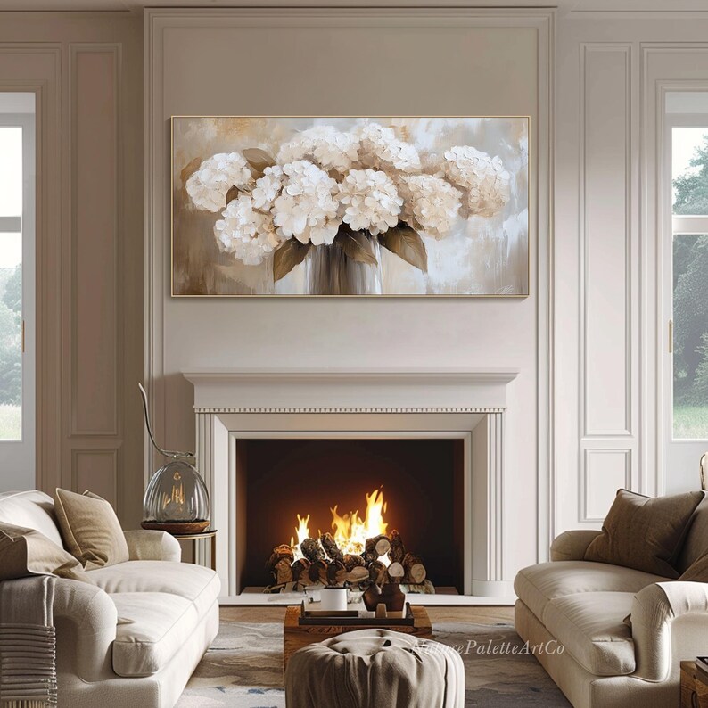 Large Textured Floral Oil Painting on Canvas Original White Flower ...