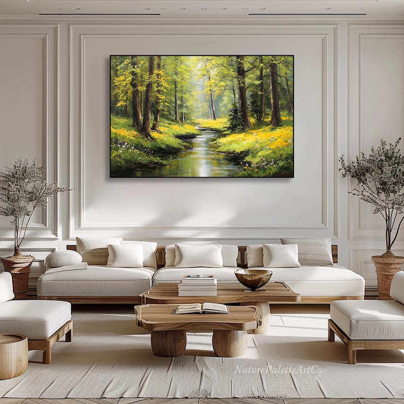 Sunlit Forest Stream Oil Painting on Canvas Landscape Textured Wall Art ...