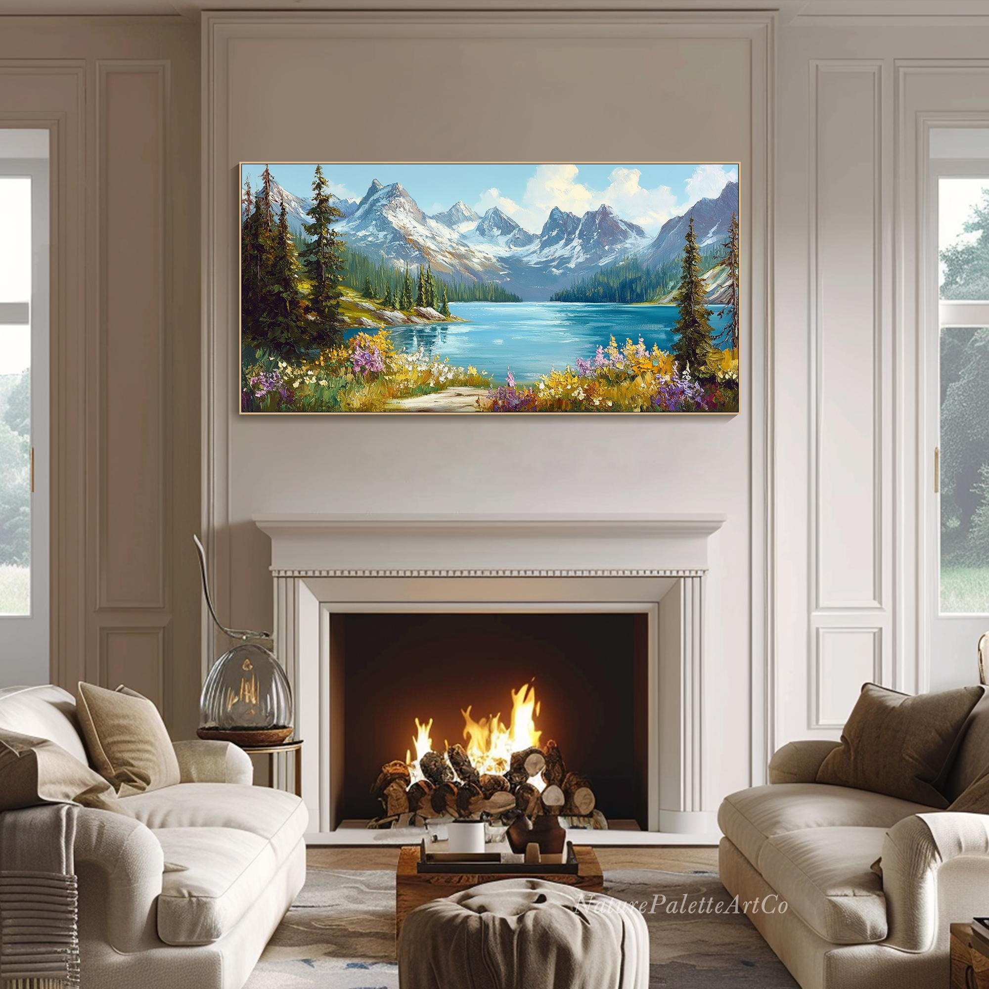 Forest Landscape Hand Painted Oil Painting on Canvas Lake Mountain ...