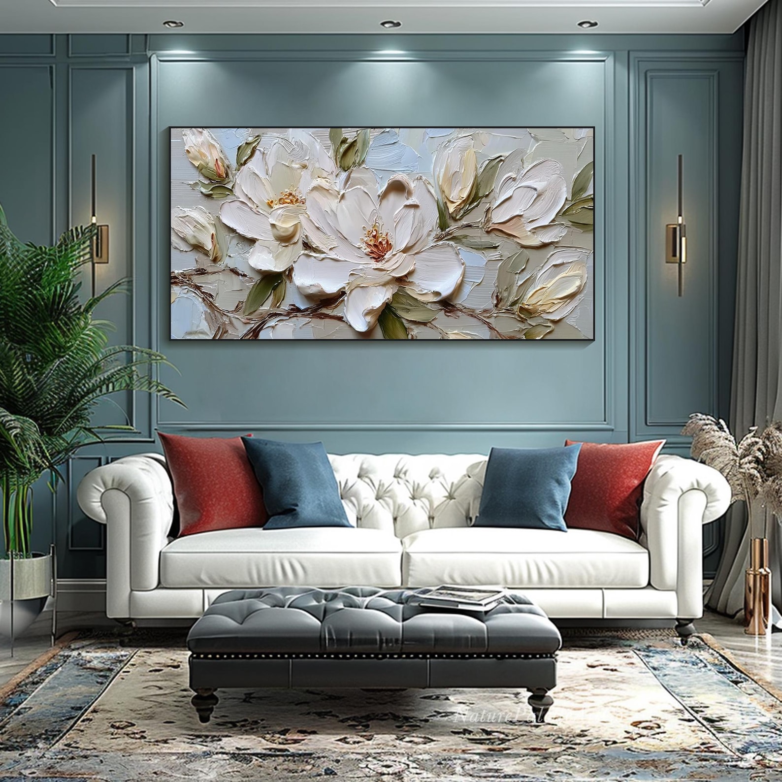 Magnolia Blossom Oil Painting on Canvas Neutral Floral Textured Wall ...