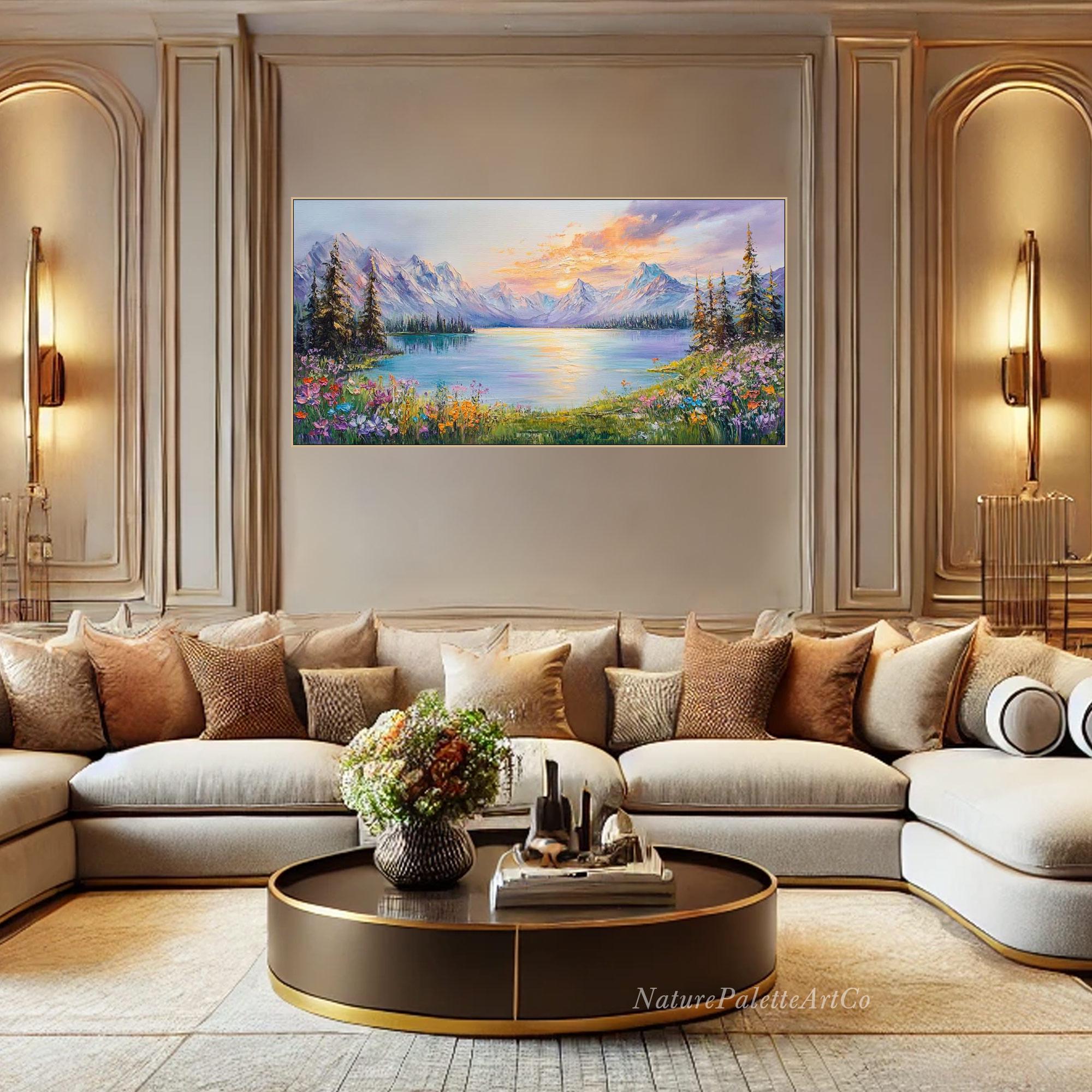 3D Texture Wall Art Vibrant Mountain Painting on Canvas Abstract Nature ...