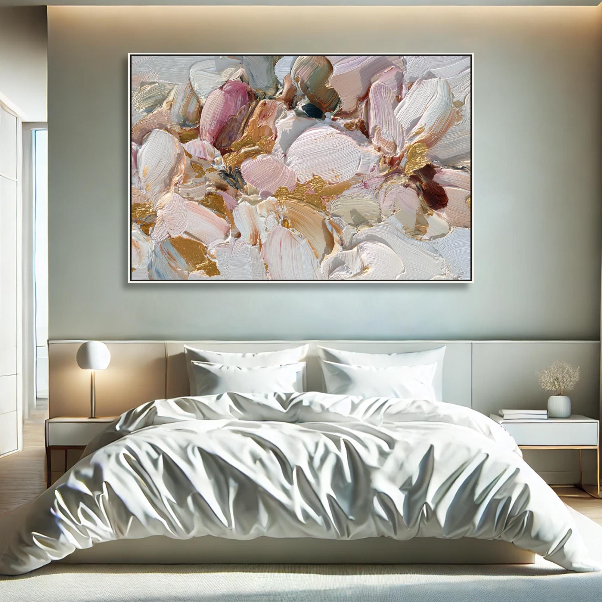 Abstract Daad Abstract Floral Oil Painting on Canvas 3D Pink Magnolia Textured Wall ...