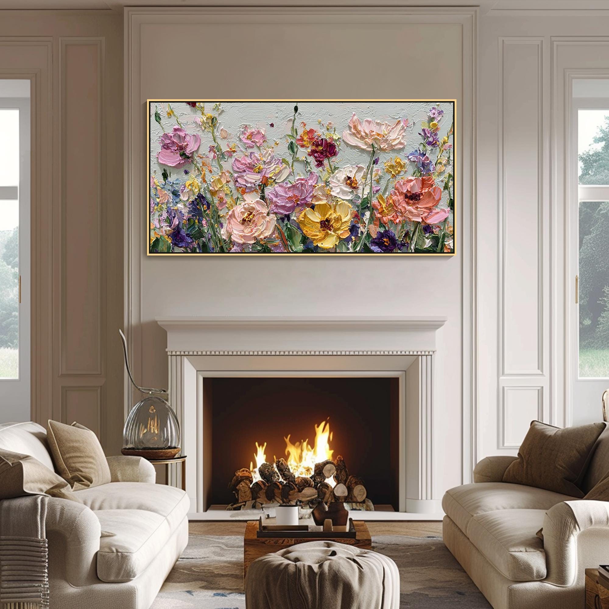 3D Wildflower Meadow Impasto Oil Painting Heavy Abstract Floral Canvas ...
