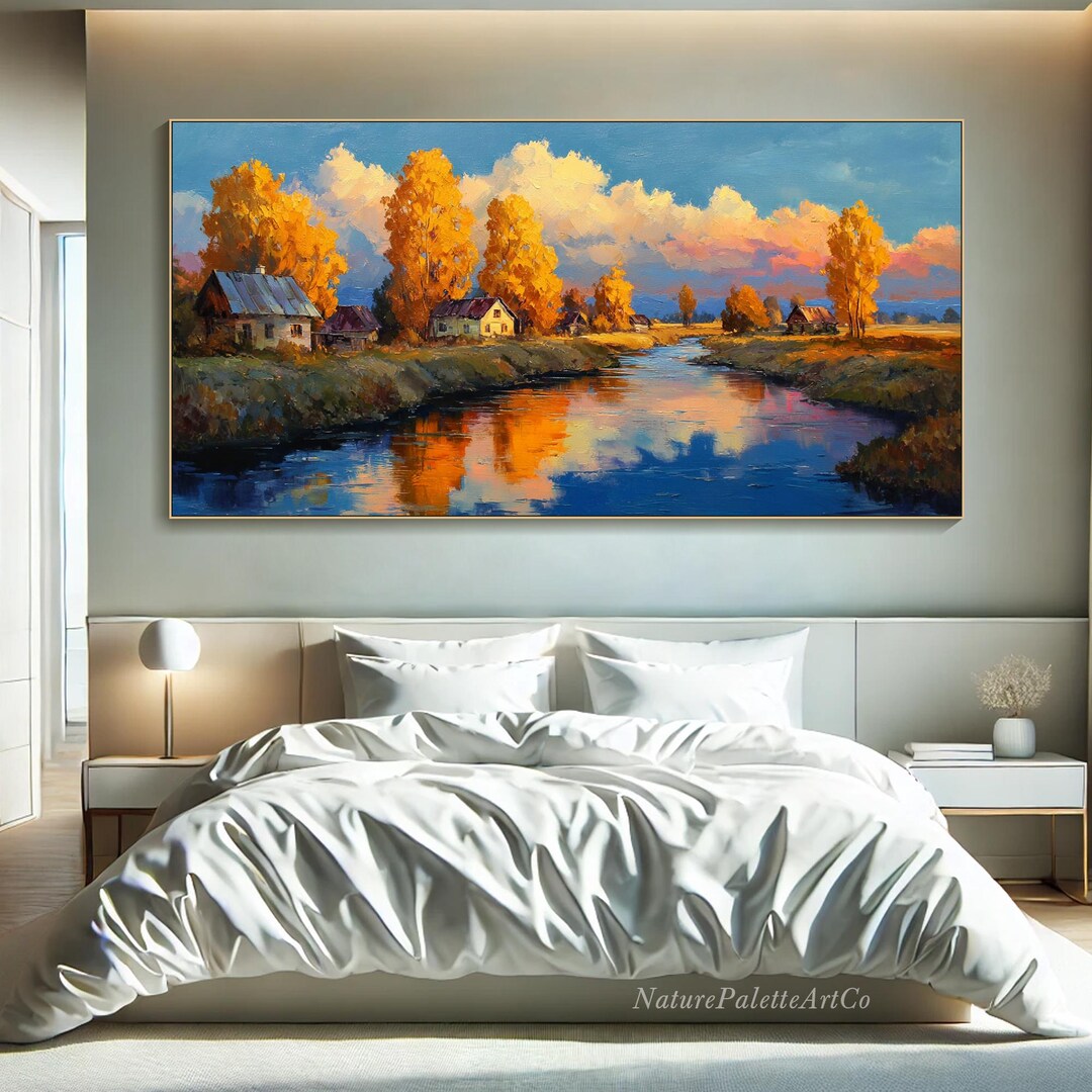 Large Mountain Lake Oil Painting on Canvas Landscape Textured Wall Art ...