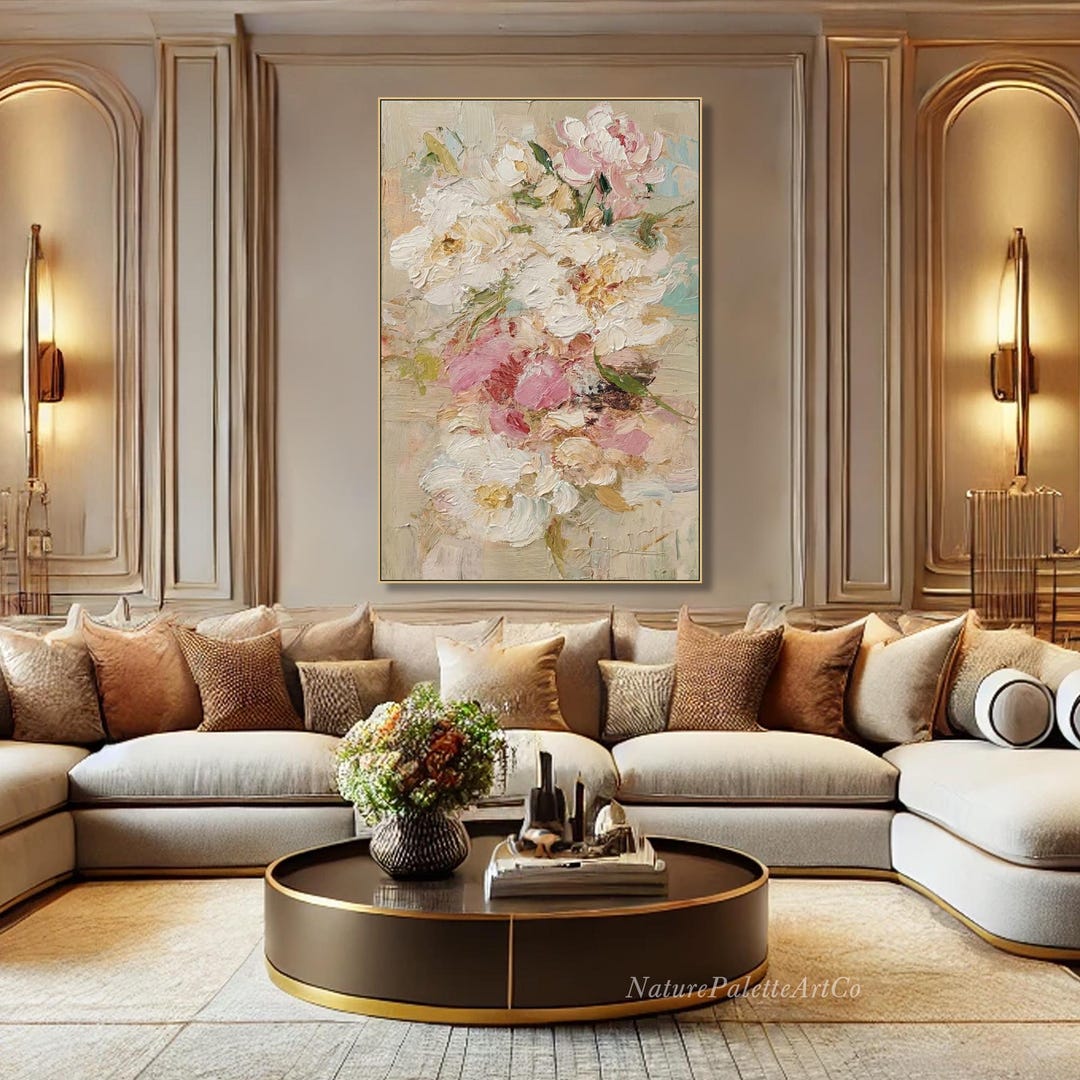 Soft Pink White Floral Texture Wall Art Painting on Canvas Hand Painted ...