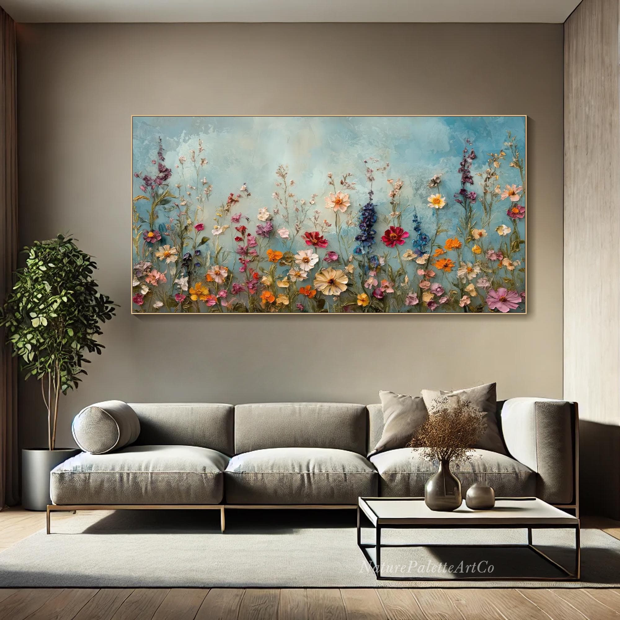 Colorful Wildflower 3D Oil Painting Handmade Textured Floral Wall Art ...